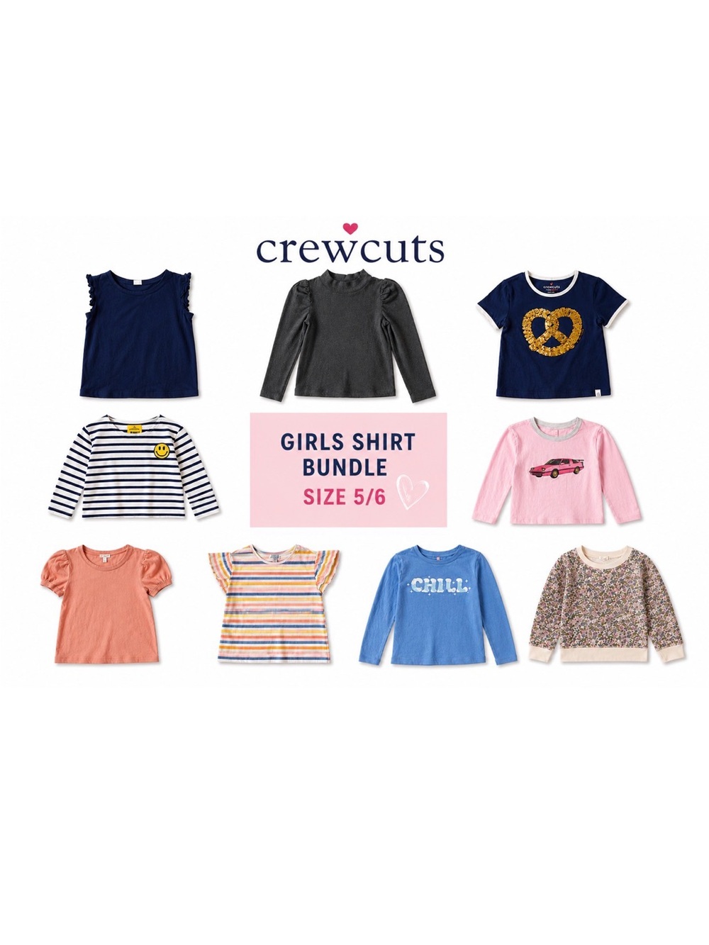 J. Crew crewcuts Girls Shirt LOT Bundle - 9 items Size 5/6 - Mixed Colors